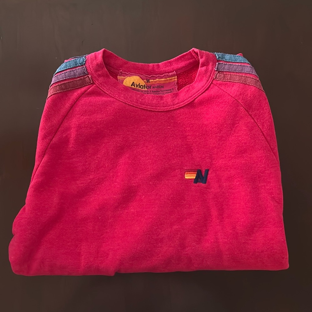 Aviator Nation Pink Sweatshirt with Blue Stripes